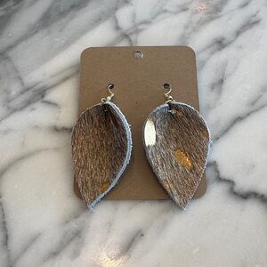 Gray and gold hair on hide leather earrings